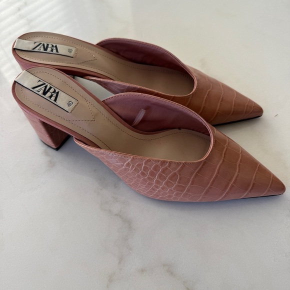 ZARA peachy pink crocodile skinned mule heel sz 40 - Picture 8 of 10